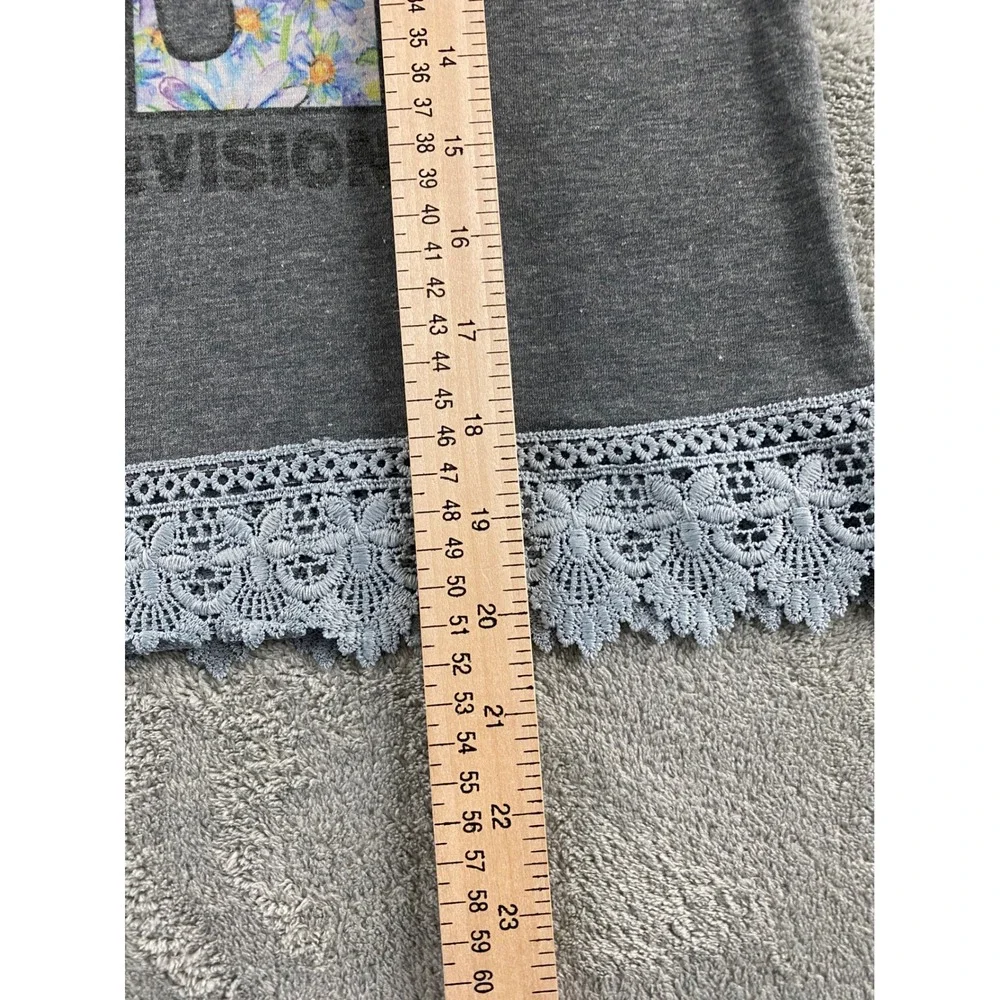 MTV Music Television Floral Logo Graphic Tank Top Grey Lace Trim Womens Medium - Picture 7 of 9